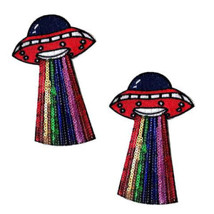 a alien space ship with rainbow sequins pastie