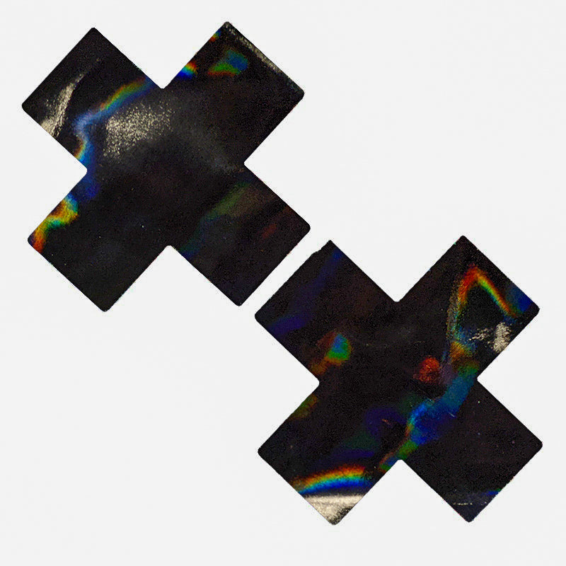 Holographic Black Cross X Pasties - Small -Medium