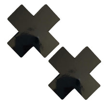 Load image into Gallery viewer, black vinyl wet look cross x pasties