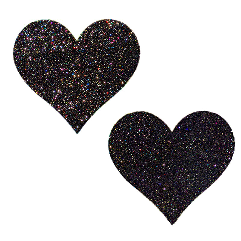 Black Velvet Rainbow Glitter Massive Heart Pasties - XL