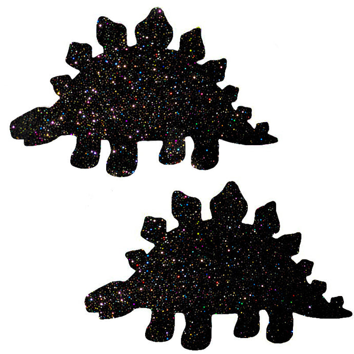 Black Glitter Rainbow Velvet  Dinosaur Pasties - XL