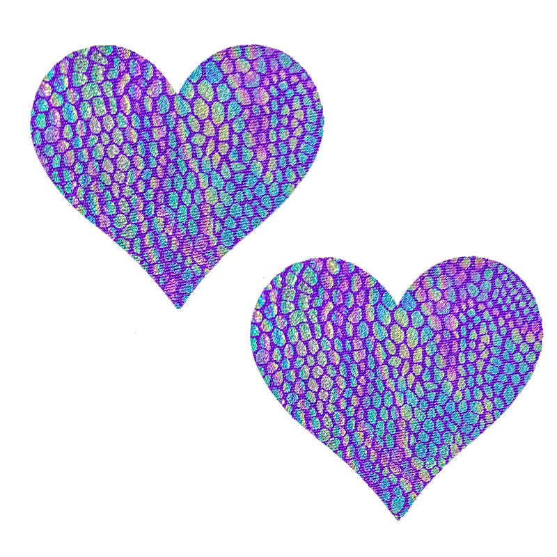 Purple Snakeskin Heart Pasties - XL