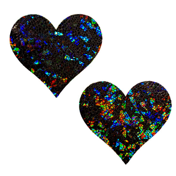 Black Holographic Shatter Massive Heart Pasties - XL