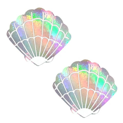 silver holographic mermaid pasties with white shell details