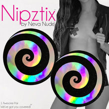 Load image into Gallery viewer, Holographic Spiral on Black Glitter Nipztix Pasties