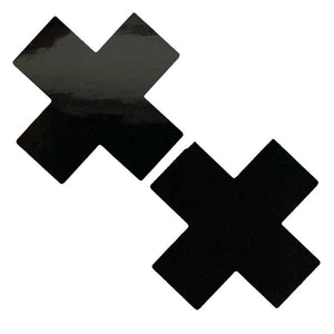 Black Wet Look Vinyl Cross X Pasties - Small -Medium