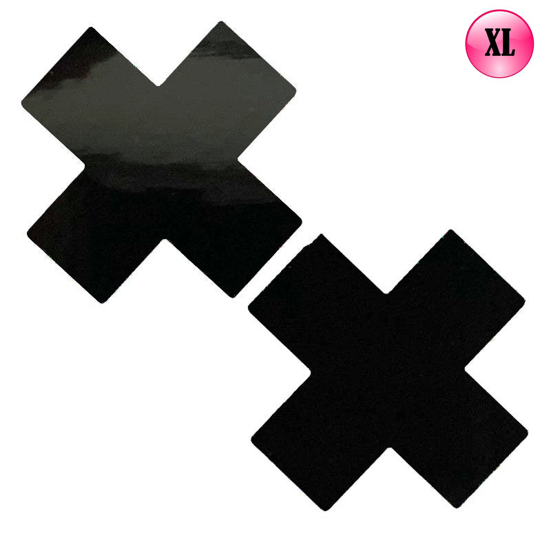 Black Vinyl Wet Look Cross X Pasties XL