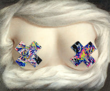 Load image into Gallery viewer, Cross X Pasties by Gorgeous Nightmare Black Acid